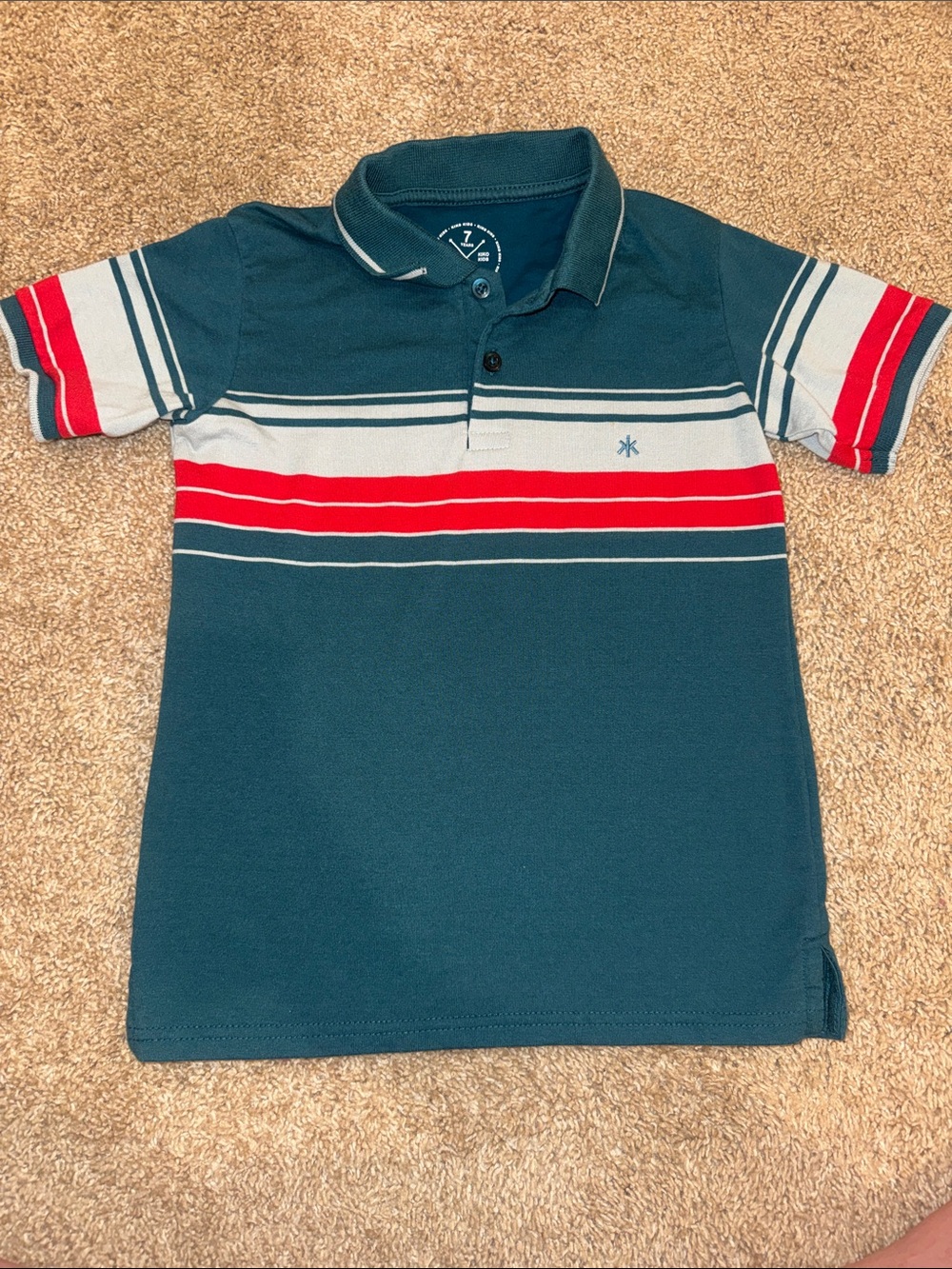 Kiko Teal Stripe Polo with Red & White Accents